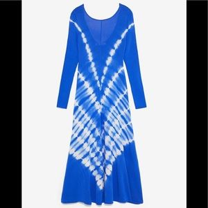 NWT Zara Blue White Tie Dye Semi-Sheer Maxi Dress